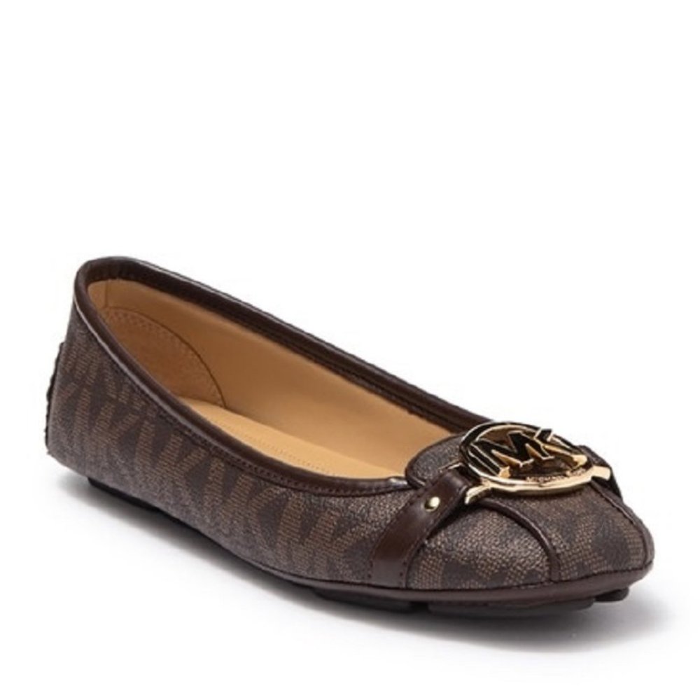$108 NWT (9.5) MICHAEL Michael Kors Brown Embossed Fulton Moc Flat